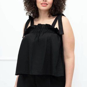 NWT Eloquii Plus Size 22 Black Babydoll Breezy Crop Top With Ribbon Tie Shoulder